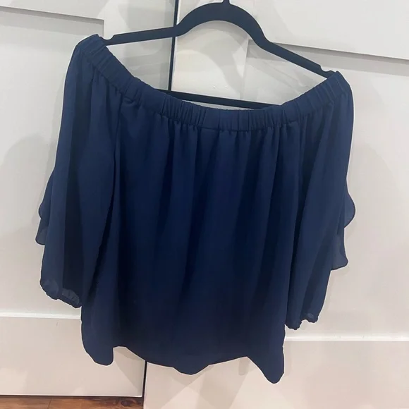 Kaari Blue Navy Off Shoulder Blouse - Picture 2 of 6